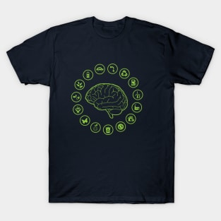 human brain surrounded of ecology icons, think green T-Shirt